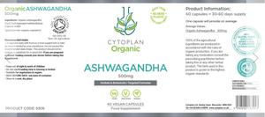 Organic Ashwagandha 500mg (60 Vegan capsules)
